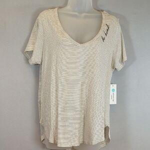 Good Hyouman Striped V-Neck " Be Kind" Women T-shirt NWT Size L